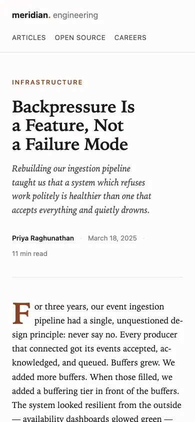 The same page at phone size
