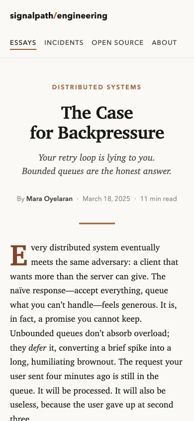 The same page at phone size