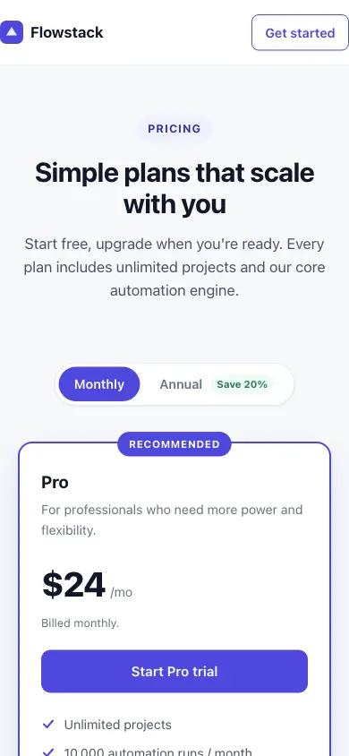 The same page at phone size