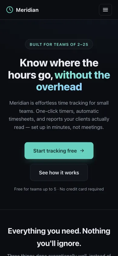 The same page at phone size