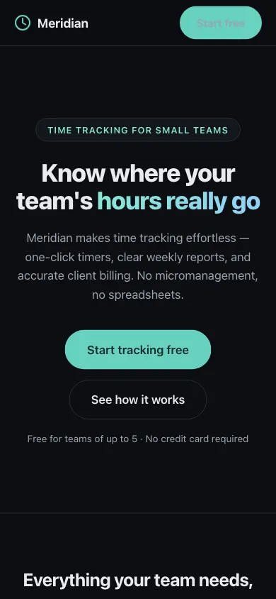 The same page at phone size
