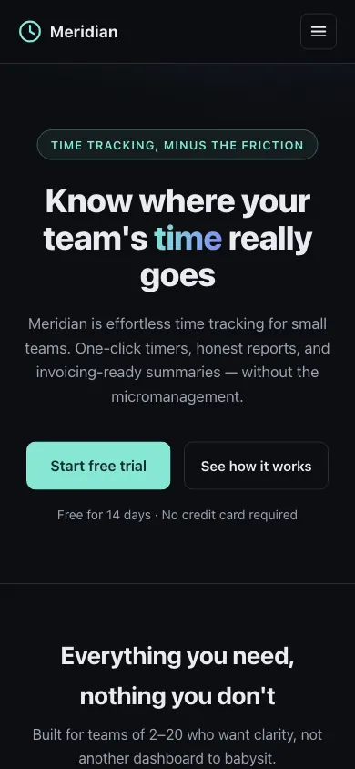 The same page at phone size