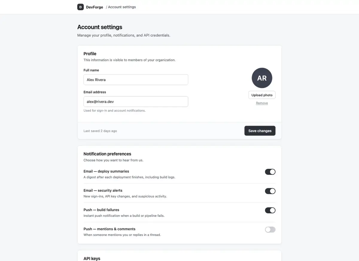 Claude Fable 5's settings page, build 1 at desktop size, as the judge saw it