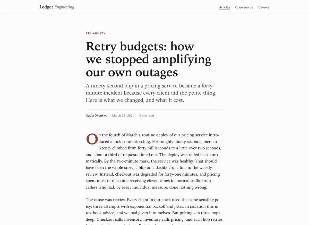 Claude Fable 5.1's article page, build 1 at desktop size, as the judge saw it