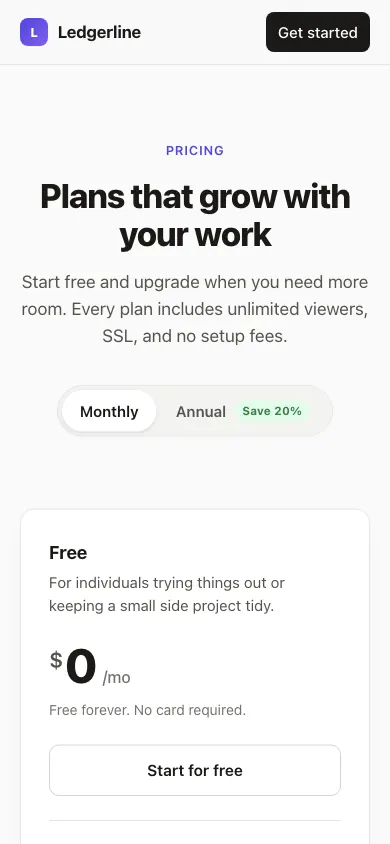 The same page at phone size