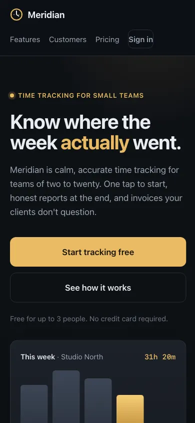 The same page at phone size