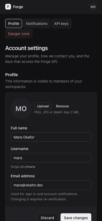 The same page at phone size