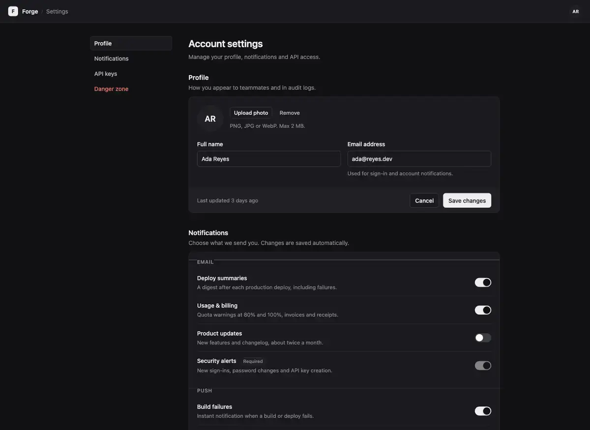 Claude Fable 5.1's settings page, build 2 at desktop size, as the judge saw it