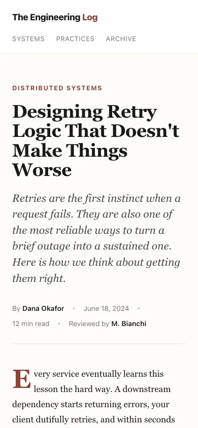 The same page at phone size