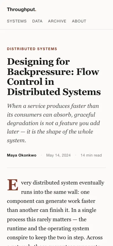 The same page at phone size