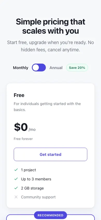 The same page at phone size