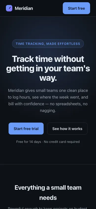 The same page at phone size