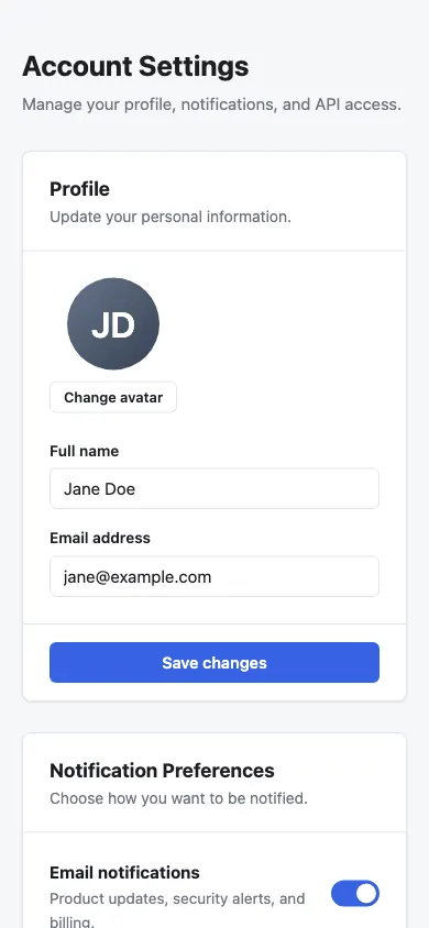 The same page at phone size