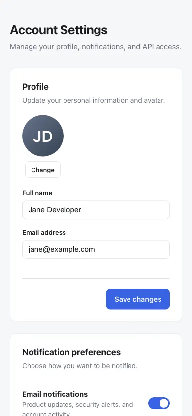 The same page at phone size