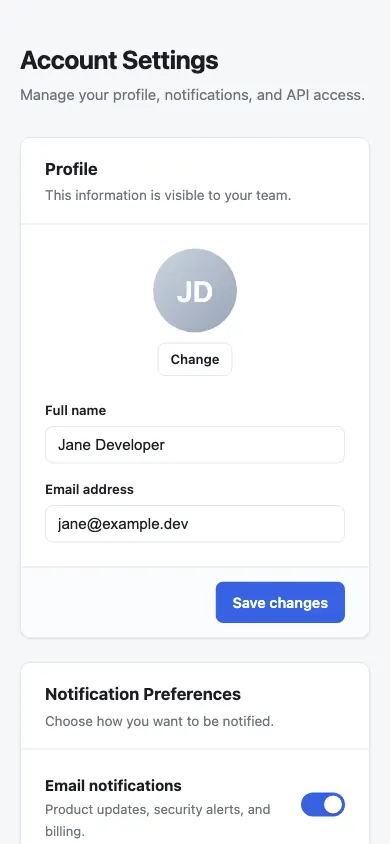 The same page at phone size