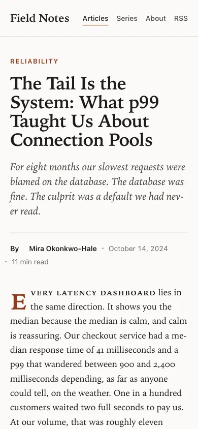 The same page at phone size