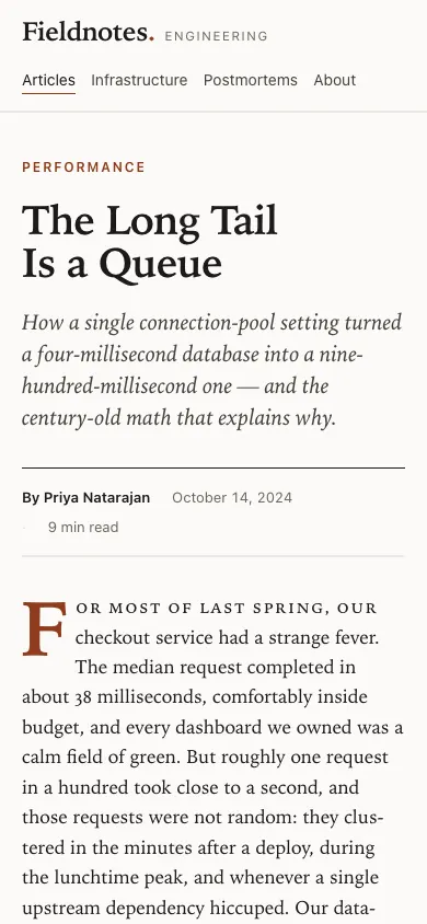 The same page at phone size