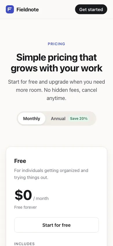 The same page at phone size