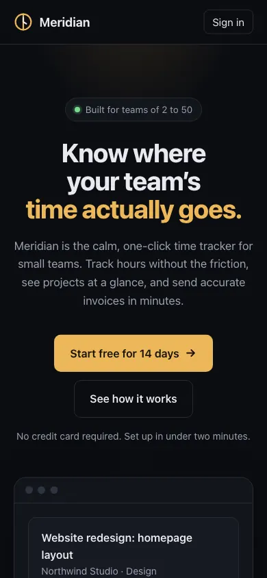 The same page at phone size