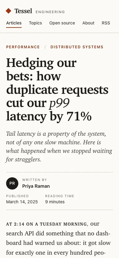 The same page at phone size