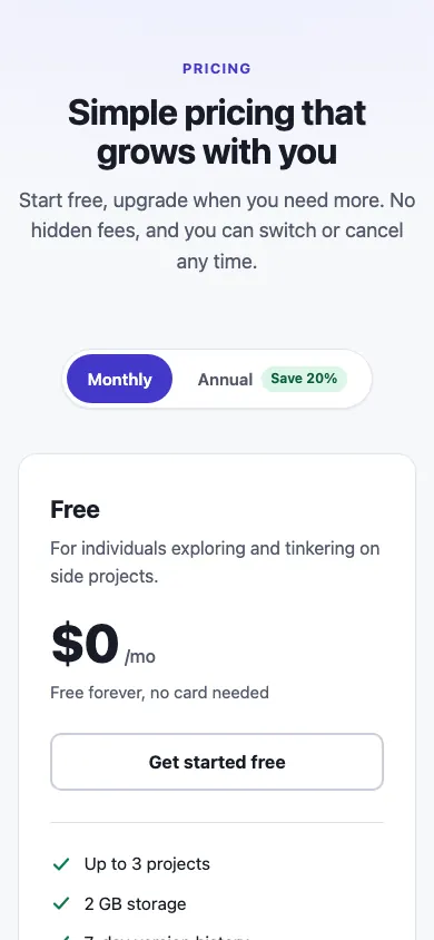 The same page at phone size