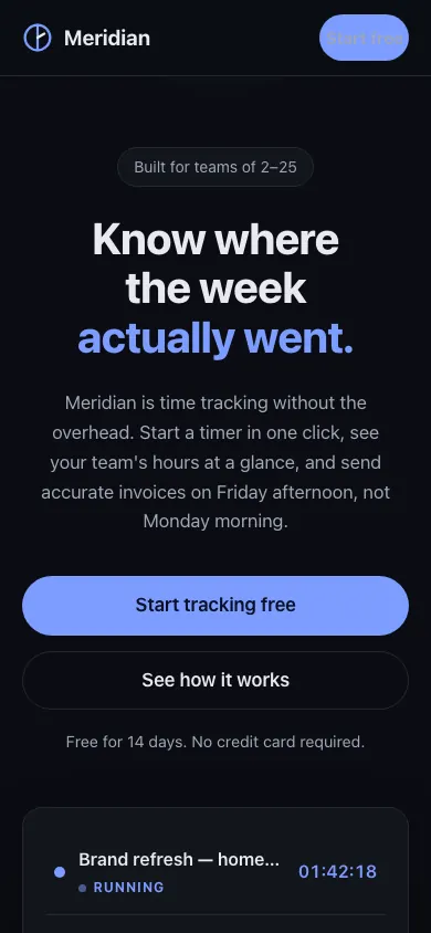The same page at phone size