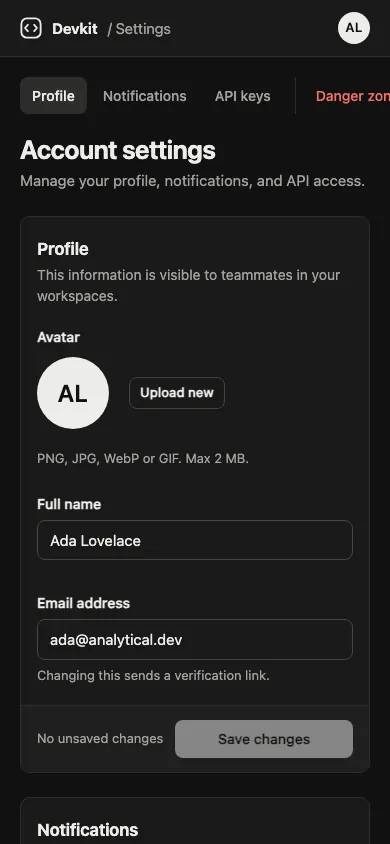 The same page at phone size