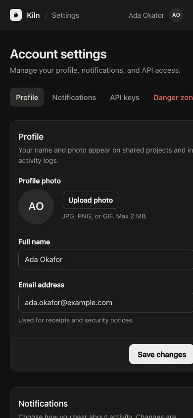 The same page at phone size