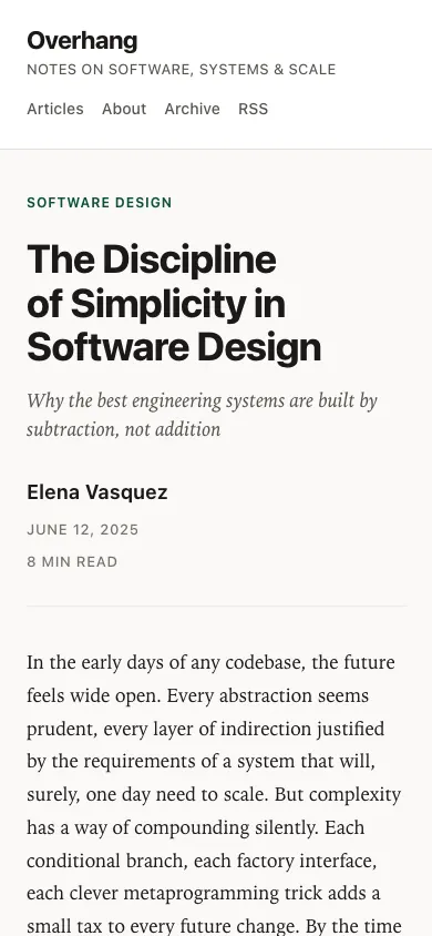 The same page at phone size