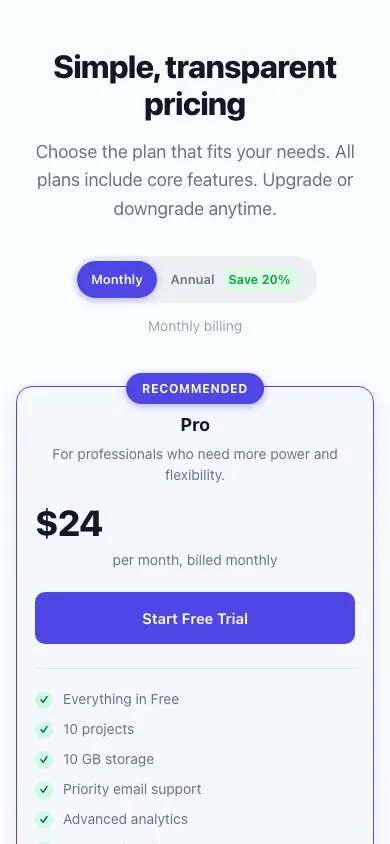 The same page at phone size