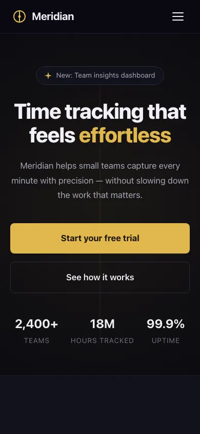 The same page at phone size