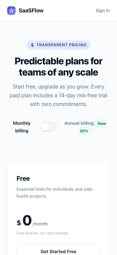 The same page at phone size