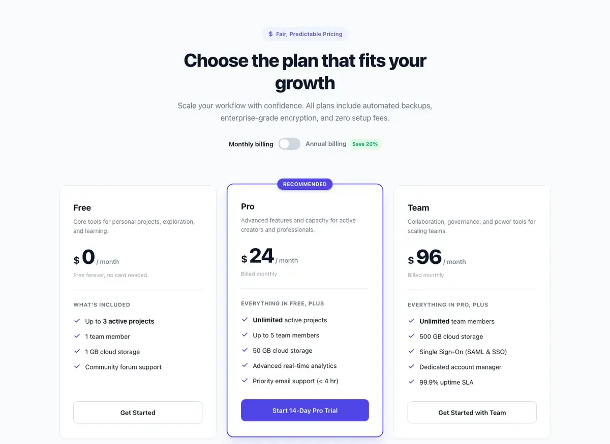 Gemini 3.8 Flash's pricing page, build 2 at desktop size, as the judge saw it
