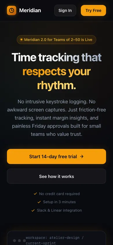 The same page at phone size