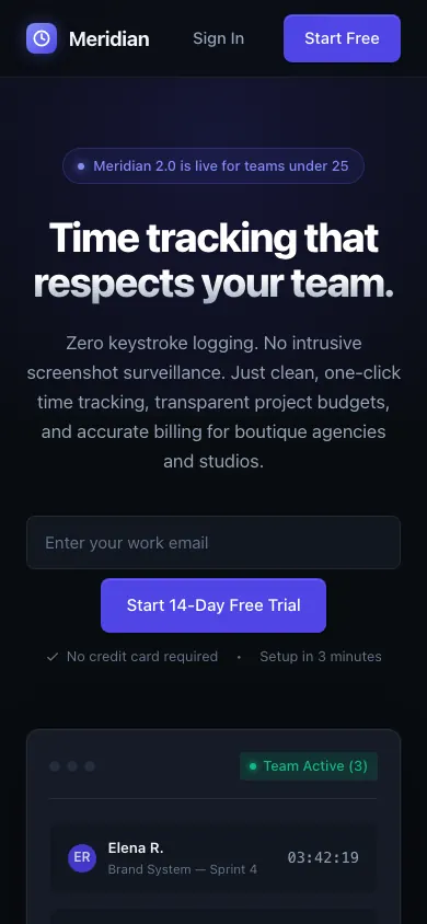 The same page at phone size