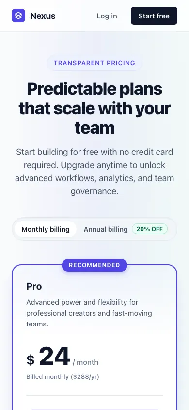 The same page at phone size
