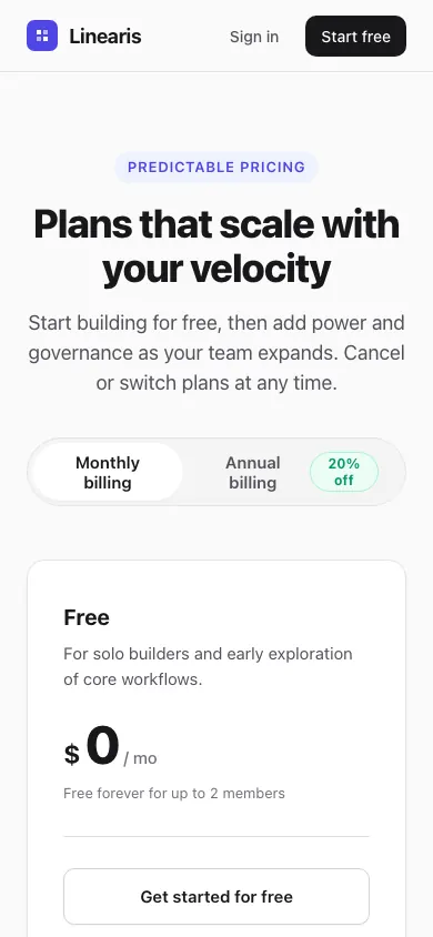 The same page at phone size