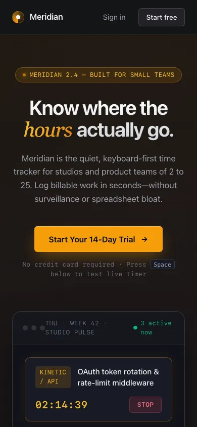 The same page at phone size