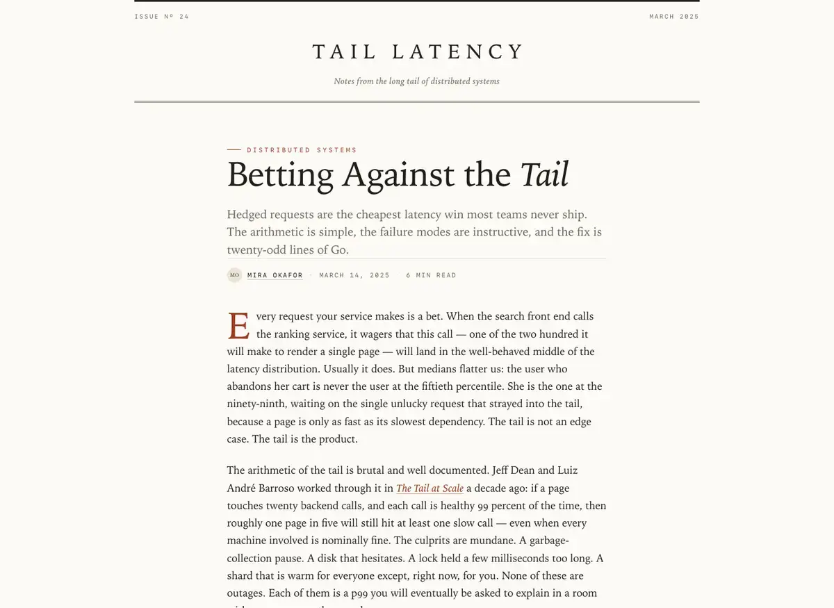 GLM 5.3's article page, build 1 at desktop size, as the judge saw it