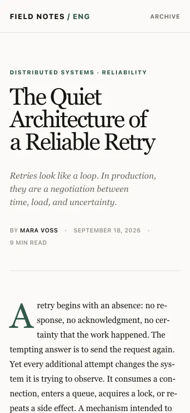 The same page at phone size