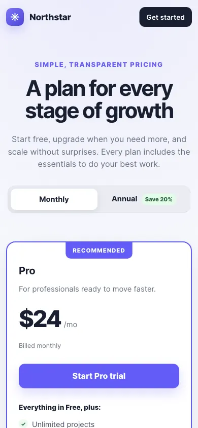 The same page at phone size