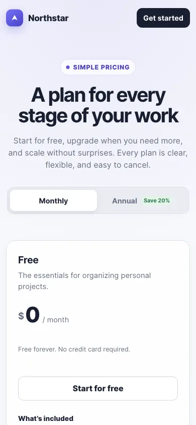 The same page at phone size