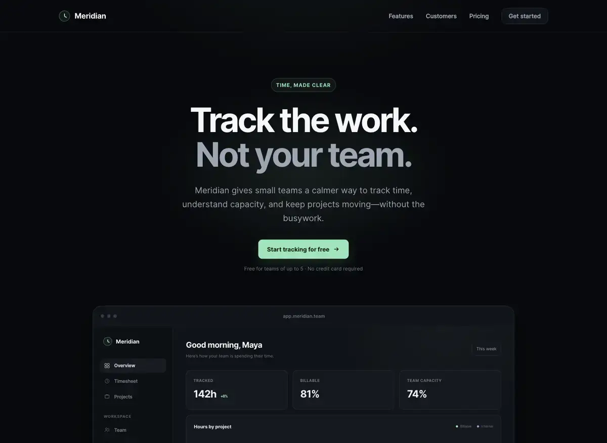 GPT-5.6 Sol's landing page, build 1 at desktop size, as the judge saw it