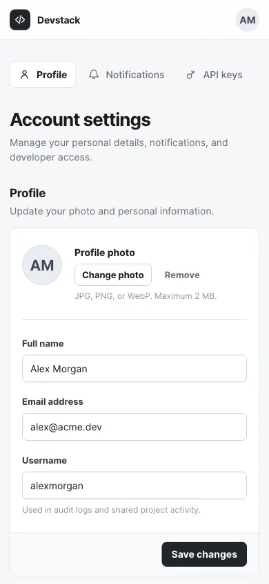 The same page at phone size