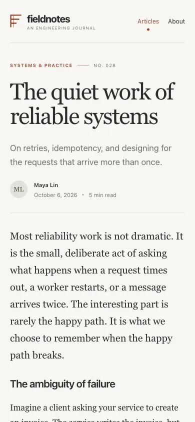 The same page at phone size
