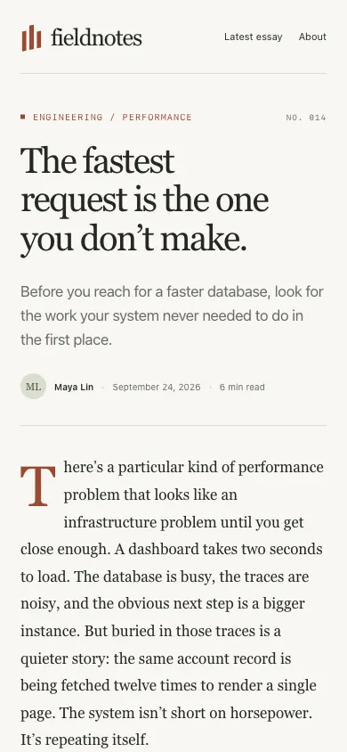 The same page at phone size