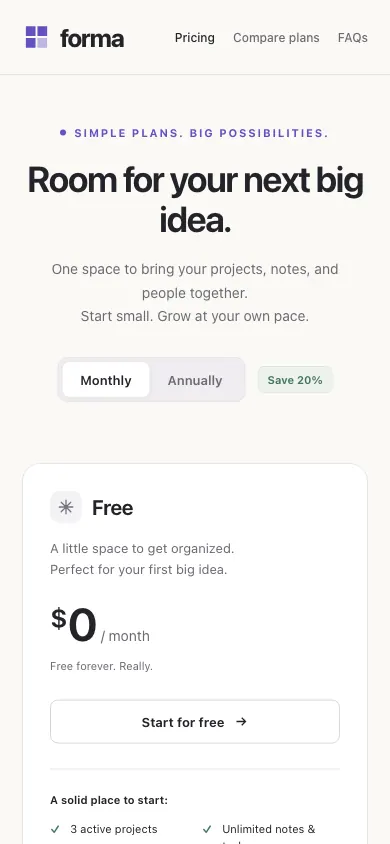 The same page at phone size