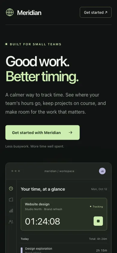 The same page at phone size