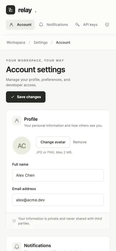 The same page at phone size