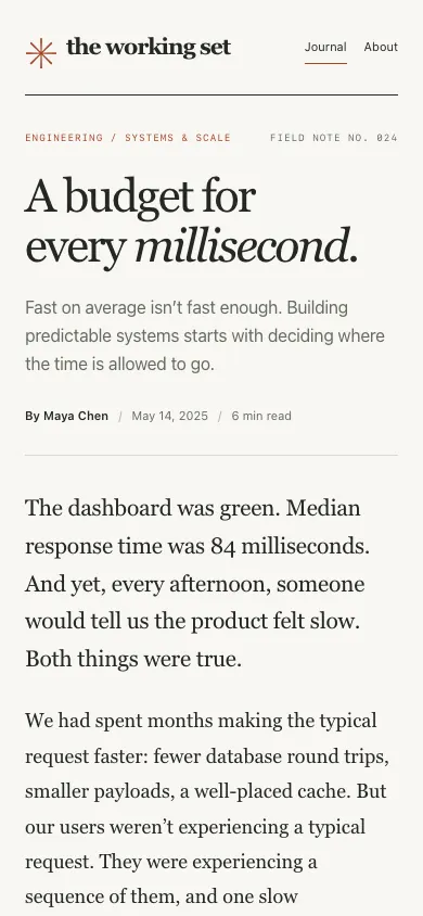 The same page at phone size